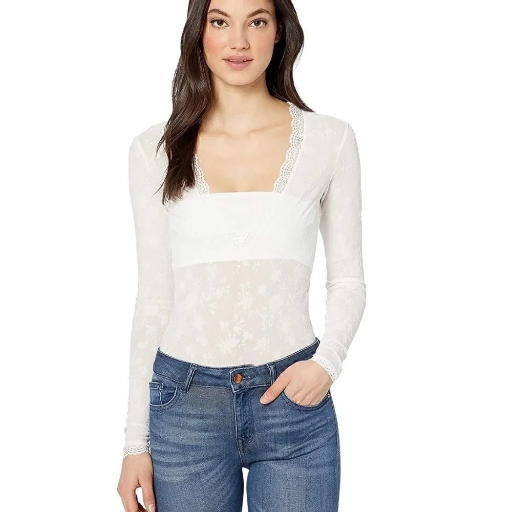 Free People Babes & Bandeaus White Lace Bodysuit